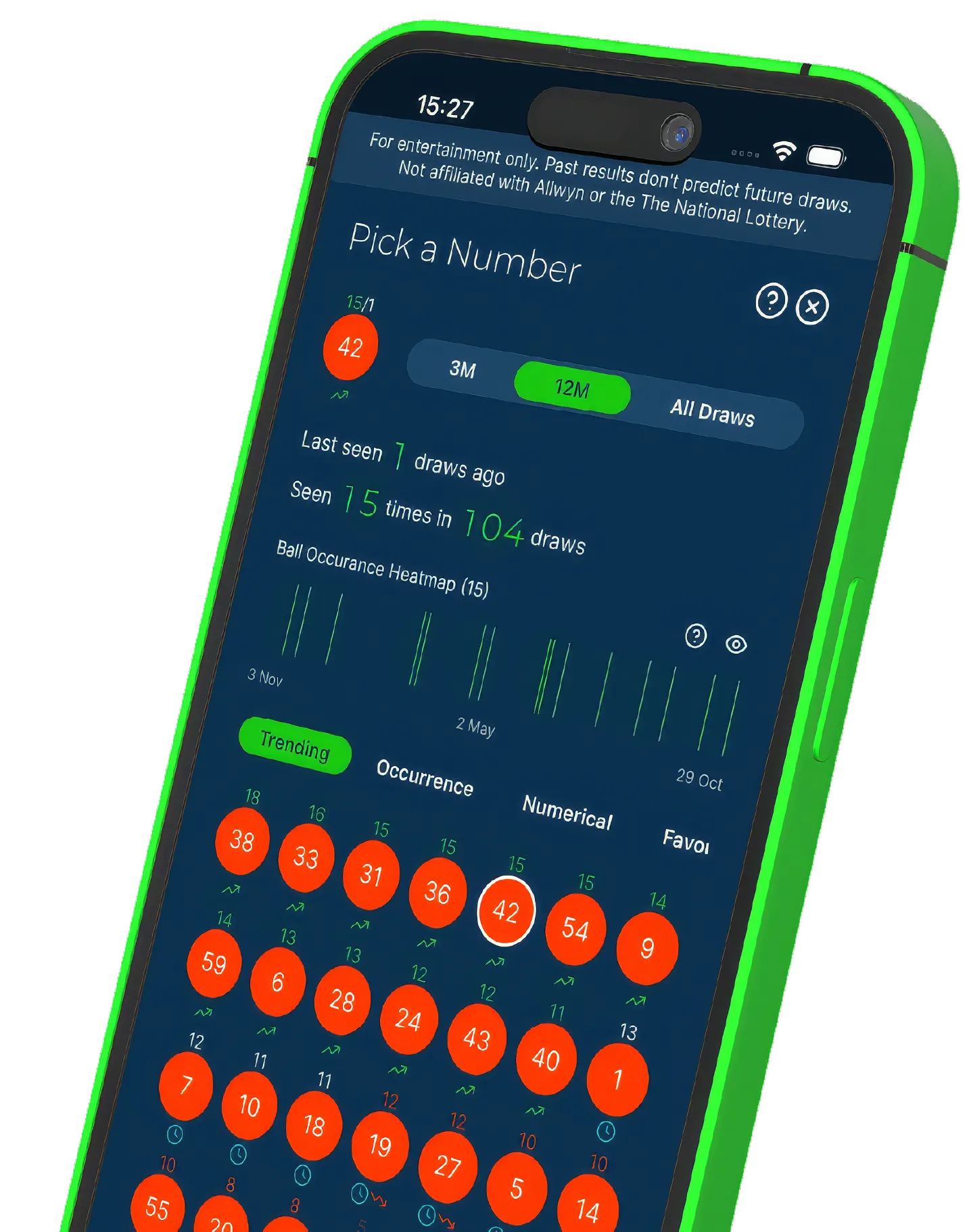 UK lottery app interface - LottoBase lottery ticket scanner showing National Lottery results