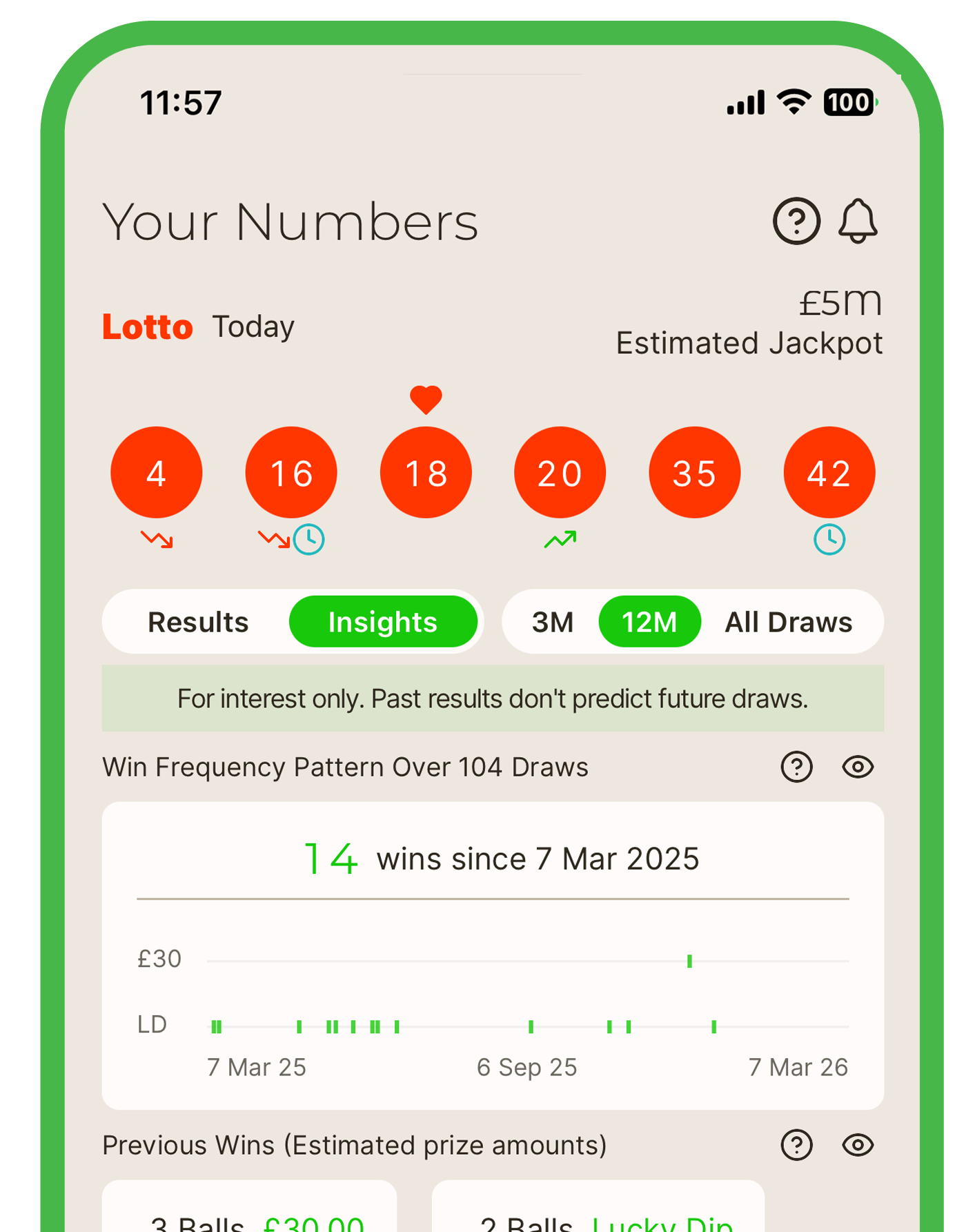 LottoBase app screenshot for Lotto draw day