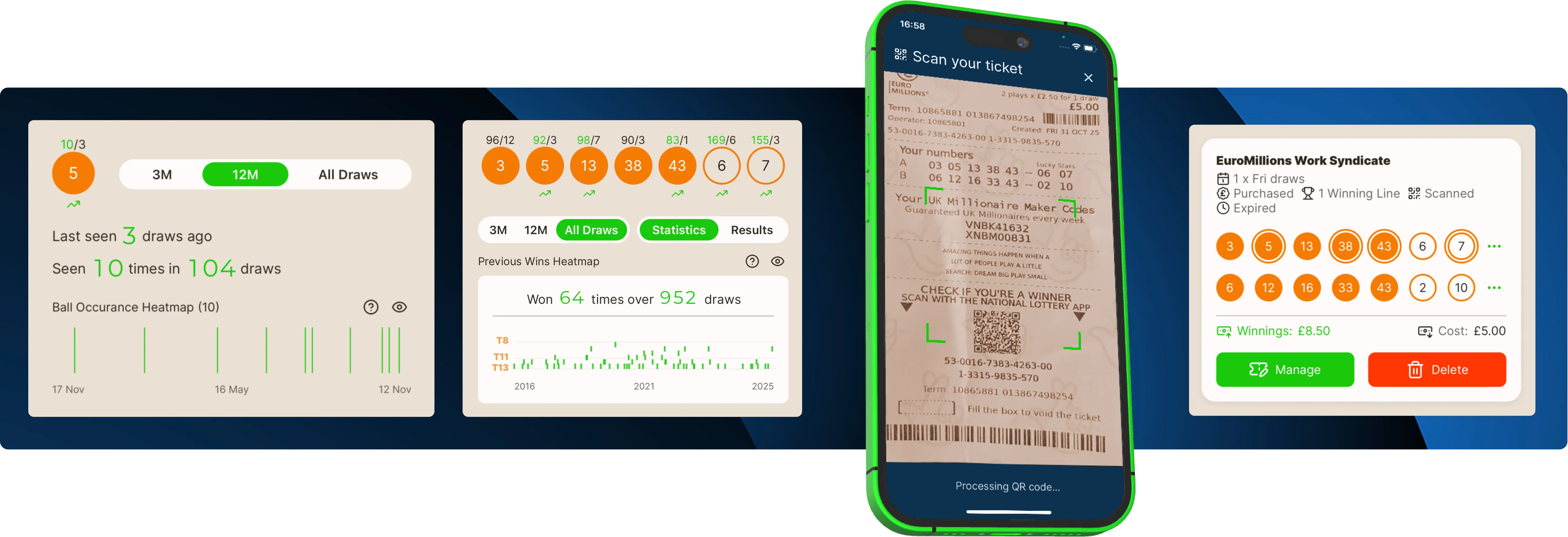 Overview of LottoBase features, UK National Lottery number picker and ticket scanning